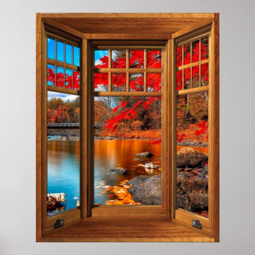 Wood Bay Window Autumn Scenery _ Illusion Poster