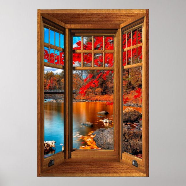 Wood Bay Window Autumn Scenery - Illusion Poster (Front)