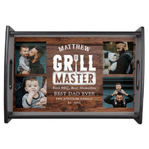 Wood BBQ Grill Master Best Dad Ever Photo Serving Tray