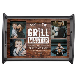 Wood BBQ Grill Master Best Dad Ever Photo Serving Tray