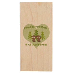 Wood beavery merry if you wood be mine USB flash drive