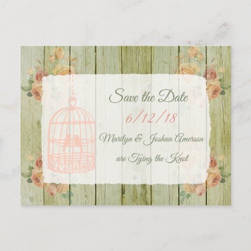  Wood Birdcage Wedding Save the Date Postcard