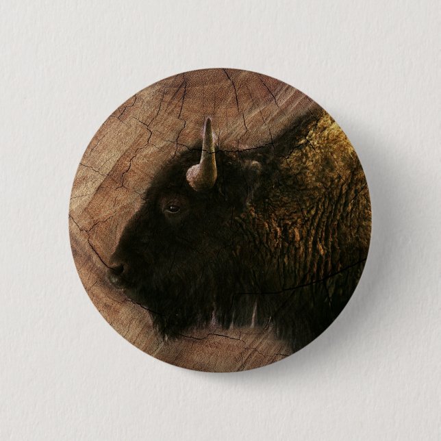 Wood Bison Buffalo Button (Front)