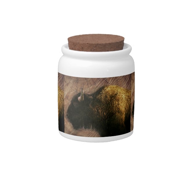 Wood Bison Buffalo Candy Jar (Front)