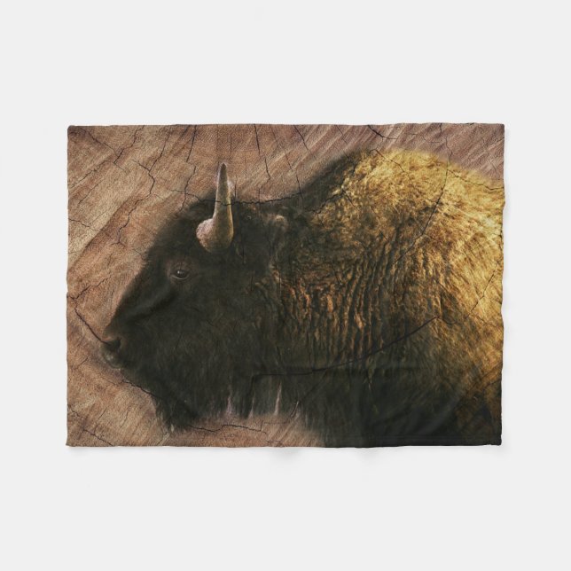Wood Bison Buffalo Fleece Blanket (Front (Horizontal))