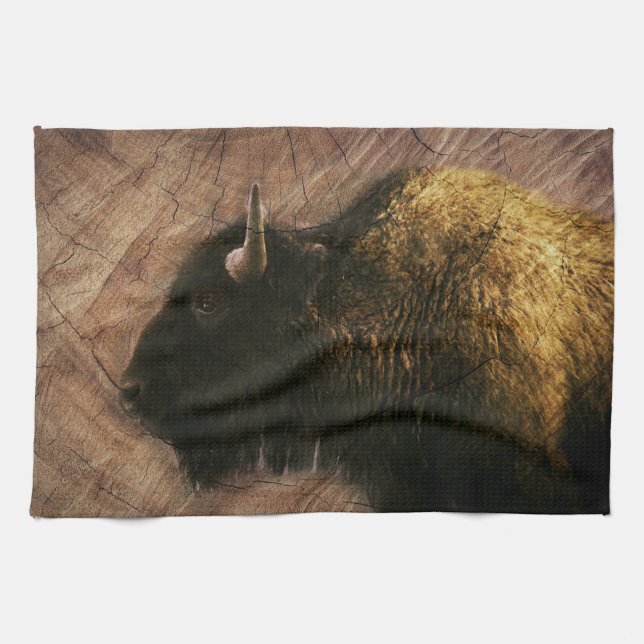 Wood Bison Buffalo Kitchen Towel (Horizontal)