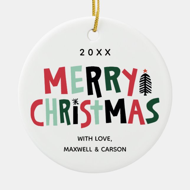 Wood Block Tree Christmas Custom Ornament (Front)