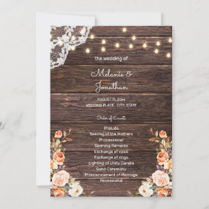 Wood Blush & Peach Floral Wedding Ceremony Program
