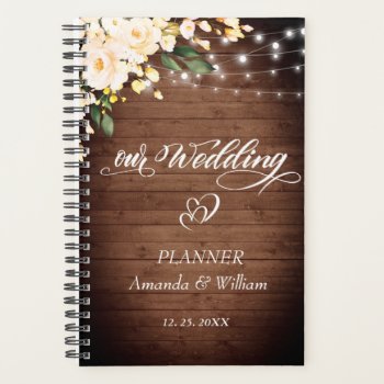 Wood & Blush Rose Greenery  Floral Wedding Planner by Elle_Design at Zazzle