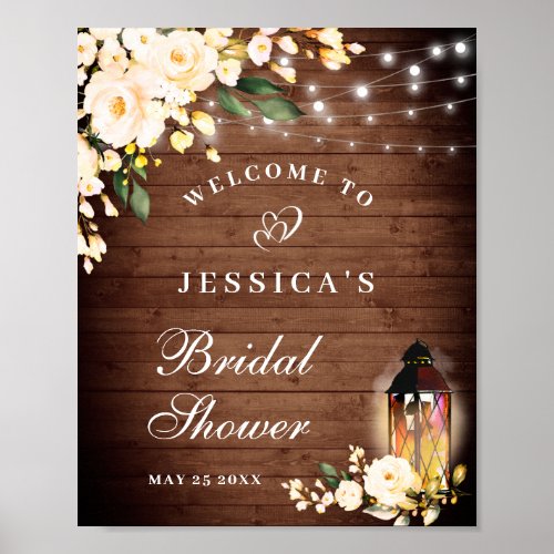 Wood  Blush Roses Floral Bridal Shower Sign