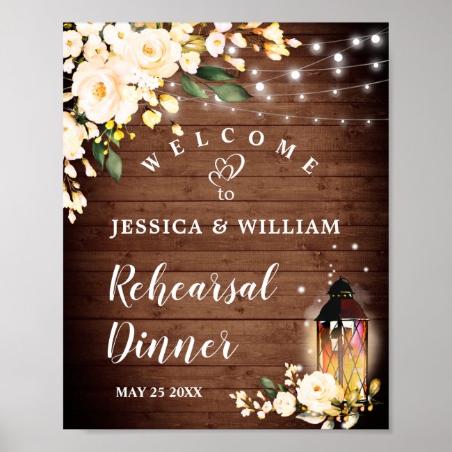Wood & Blush Roses Floral Rehearsal Dinner Sign