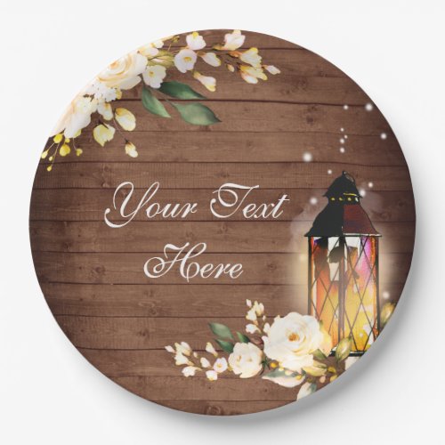 Wood  Blush Roses Floral Rustic Wedding Party Paper Plates