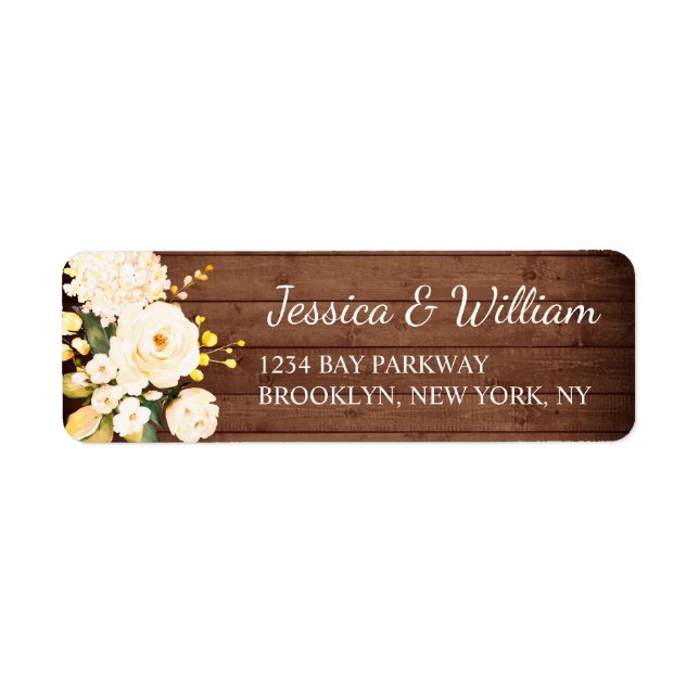 Wood & Blush Roses Floral Watercolor Rustic Label (Front)