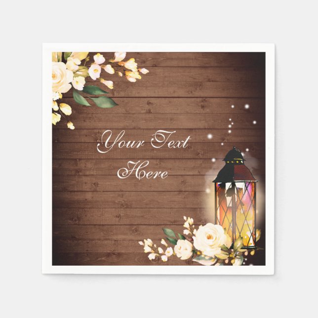 Wood & Blush Roses Greenery Rustic Wedding Paper Napkins (Front)