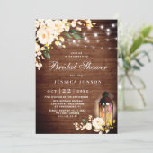 Wood Blush Roses Lantern Watercolor Bridal Shower Invitation (Standing Front)