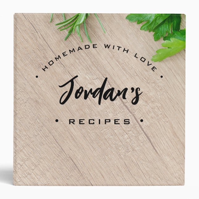 Wood board Homemade with Love Recipe  3 Ring Binder (Front)