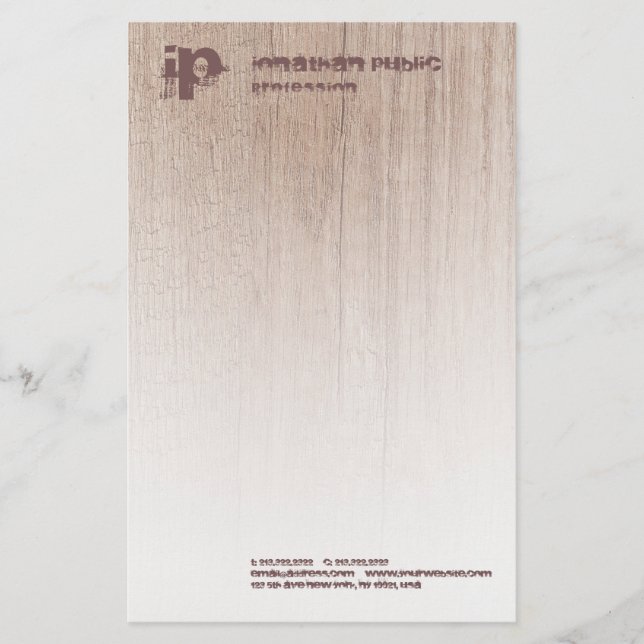 Wood Board Look Elegant Monogram Template Modern Stationery (Front)
