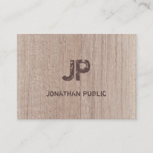 Wood Board Look Monogram Distressed Text Template Business Card