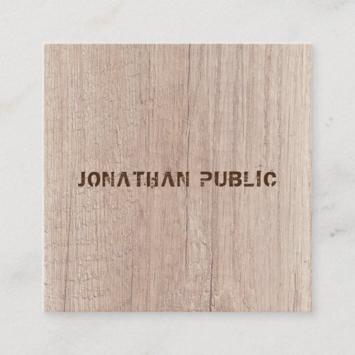 Wood Board Plank Look Distressed Text Elegant Square Business Card