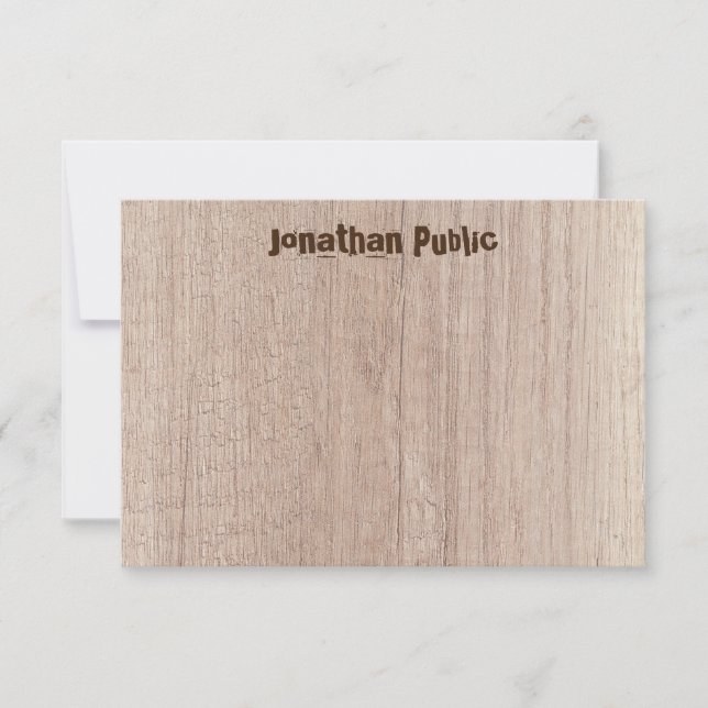 Wood Board Plank Look Elegant Distressed Text Note Card (Front)