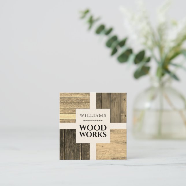 Wood board tam square business card (Standing Front)