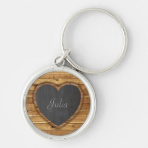 Wood Board Texture Graphic Heart Chalkboard Keychain
