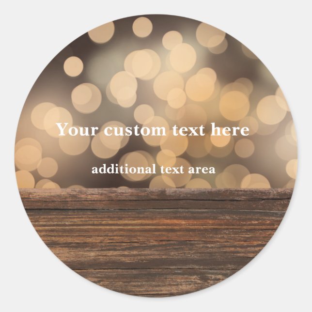 Wood + Bokeh Lights Rustic Country Favor Sticker (Front)