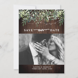 Wood Botanical String Lights Photo Save The Date