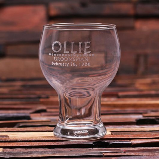 Wood Bottle Opener Set and 16 oz. Round Beer Glass (Front)