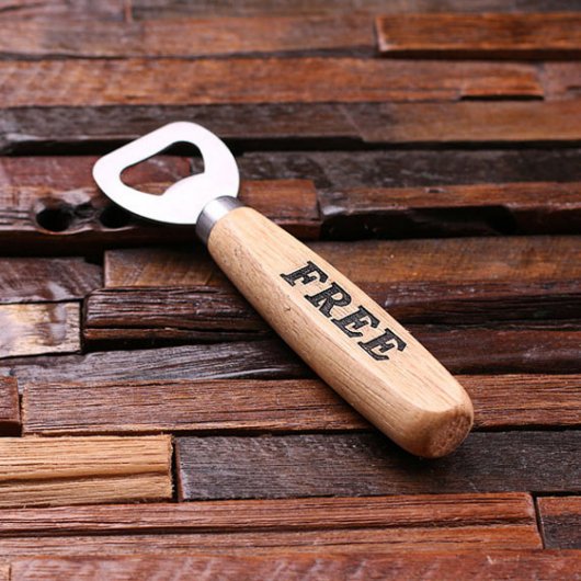 Wood Bottle Opener Set and 16 oz. Round Beer Glass (Top)