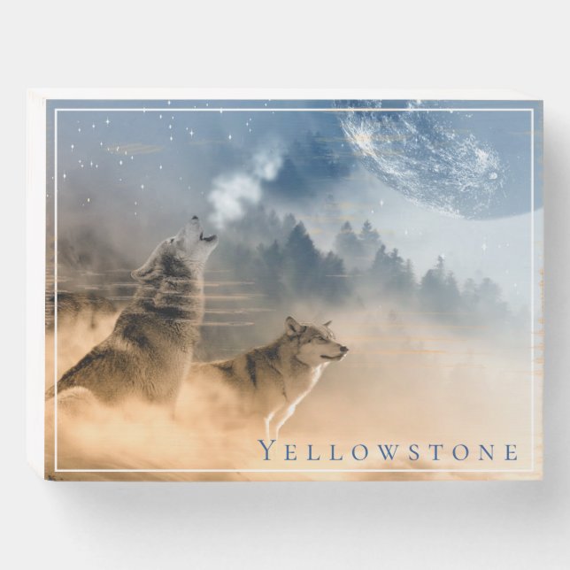 Wood Box Art-Yellowstone Native Wolves & Moon (Front Horizontal)