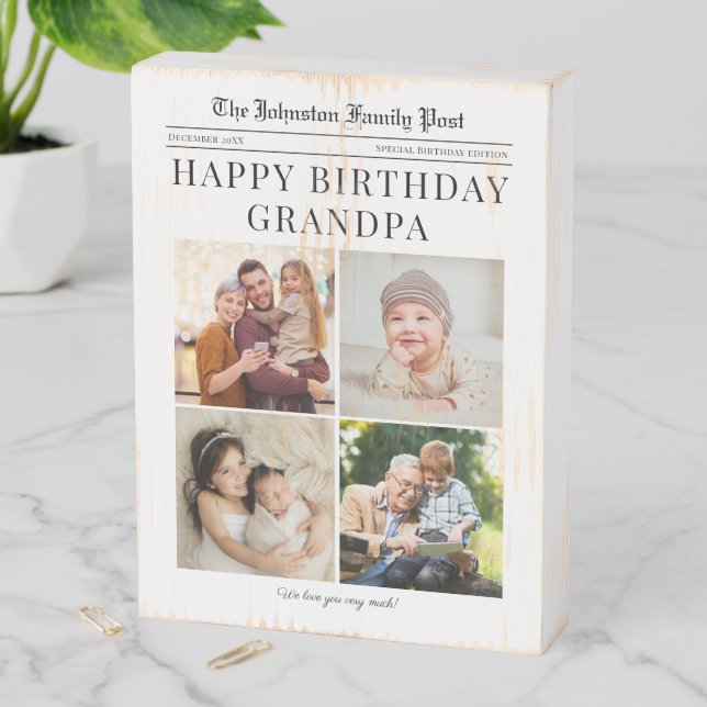 Wood Box Birthday Photo Collage for Grandpa (In Situ Vertical)
