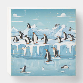 Wood Box cartoon image of a group of pengune