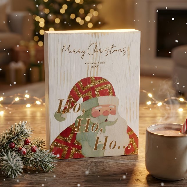 Wood Box Sign (Exquisite Luxury Christmas Digital Watercolor Cute Santa Claus Holiday Wood Box Signs.)