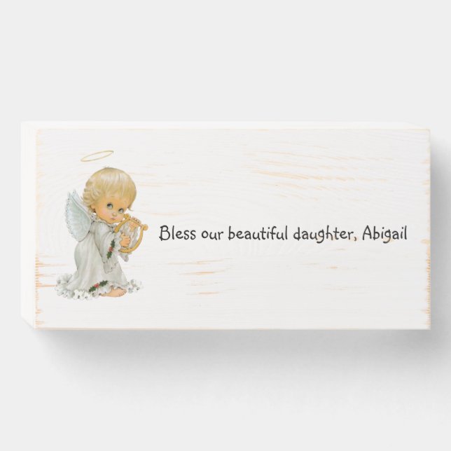 Wood Box Sign, Angel, Bless our Beautiful Daughter (Front Horizontal)