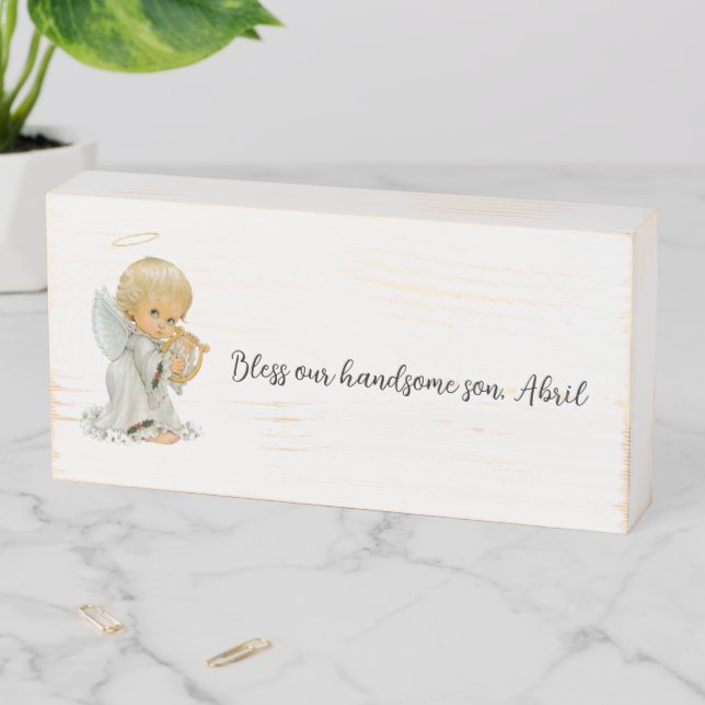 Wood Box Sign, Angel, Bless our Handsome Son (In Situ Horizontal)