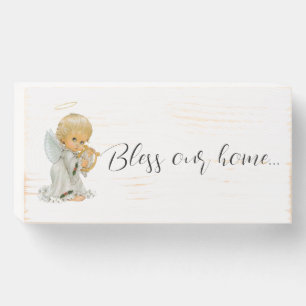 Wood Box Sign, Angel, Bless our home