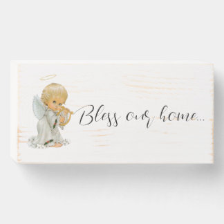 Wood Box Sign, Angel, Bless our home