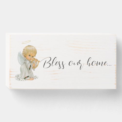 Wood Box Sign Angel Bless our home