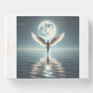 Wood Box Sign Angel Ocean Moon Faith