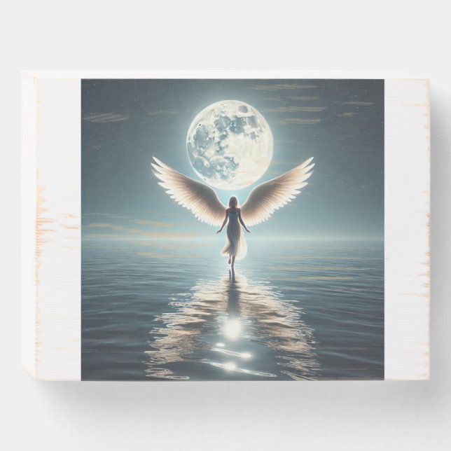 Wood Box Sign Angel Ocean Moon Faith (Front Horizontal)