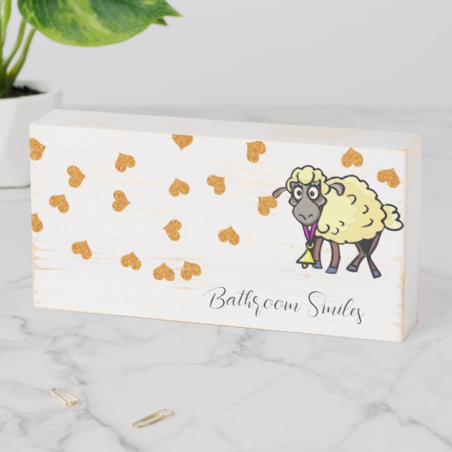 Wood Box Sign, Bathroom Smiles, Sheep Love  (In Situ Horizontal)