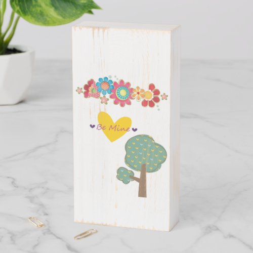 Wood Box Sign Be Mine Tree Hearts Floral 