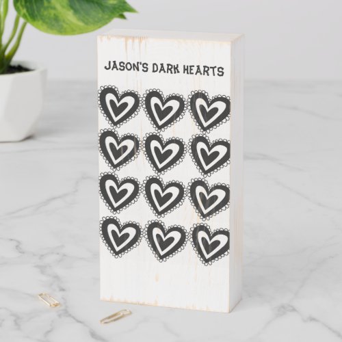 Wood Box Sign Black Dark Hearts 