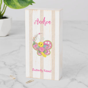 Wood Box Sign, Butterfly Kisses Stripe Beige