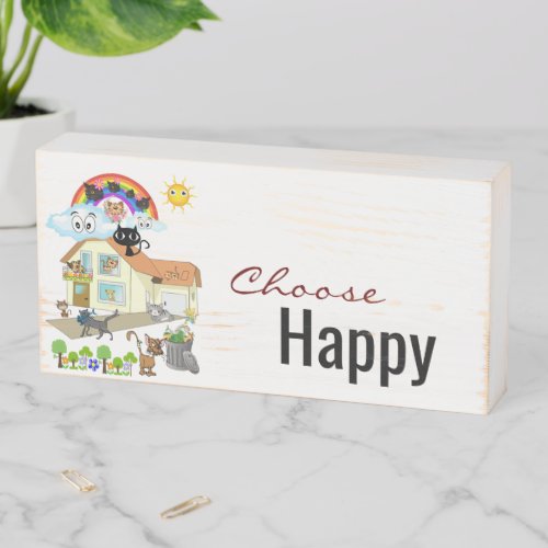 Wood Box Sign Choose Happy Cat Farm Animals