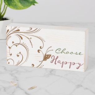 Wood Box Sign, Floral Flowers Choose Happy 