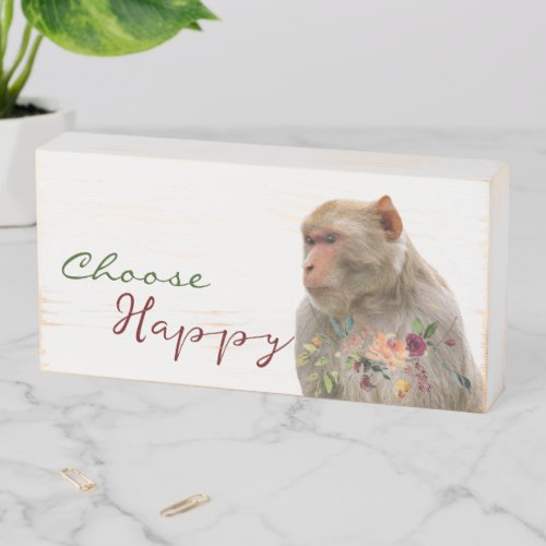 Wood Box Sign Floral Flowers Choose Happy Monkey