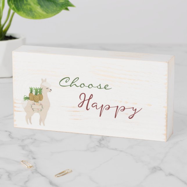 Wood Box Sign, Floral Llama Choose Happy  (In Situ Horizontal)