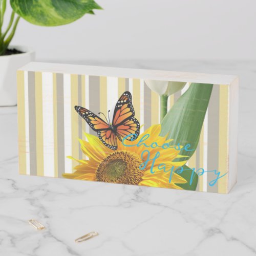 Wood Box Sign Floral Sunflowers Choose Happy 